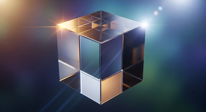 Geometric crystal prism reflecting light with lens flares