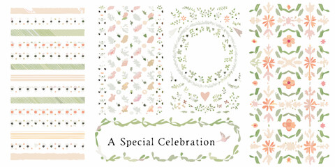 soft pastel floral invitation cards with watercolor patterns designs colors wedding invitations party invites celebration themes hand drawn flowers botanical illustrations patterned backgrounds © Debashis