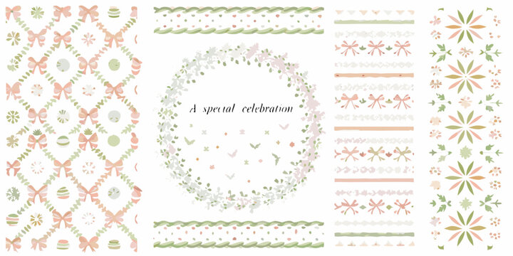 soft pastel floral invitation cards with watercolor patterns colors design wreath pattern collection elements wedding invitations party invites stationery illustration vector art ornamental