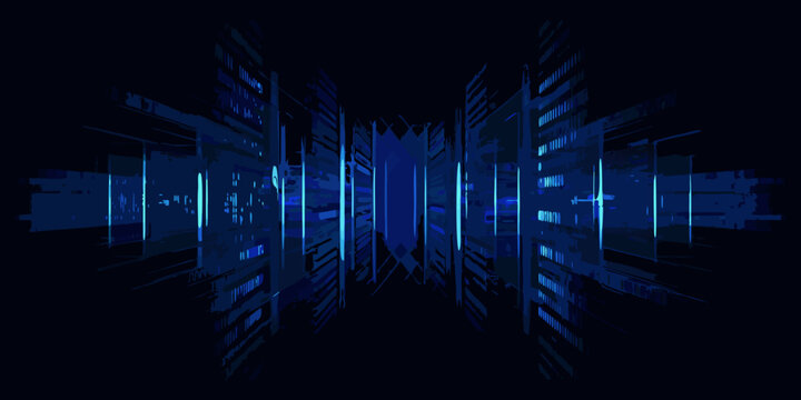 data server racks in dark room rack network equipment center technology digital storage information infrastructure processing computer hardware networking internet communication tech industry