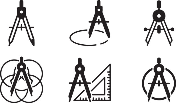 Black compass and protractor geometric drawing tools set Vector