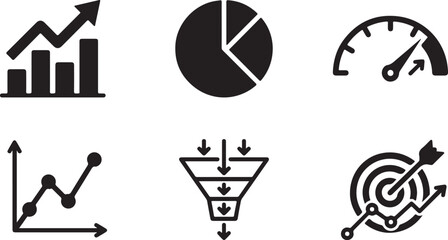 Naklejka premium Six black business performance icons set Vector