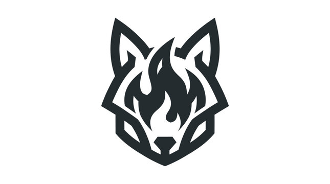 Modern Stylized Wolf Head Logo with Fire Icon on White Background