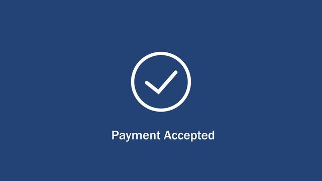Animated payment accepted confirmation with glowing checkmark symbol on a minimalist blue background, for e-commerce checkout, digital banking transactions, and secure online, financial success ui