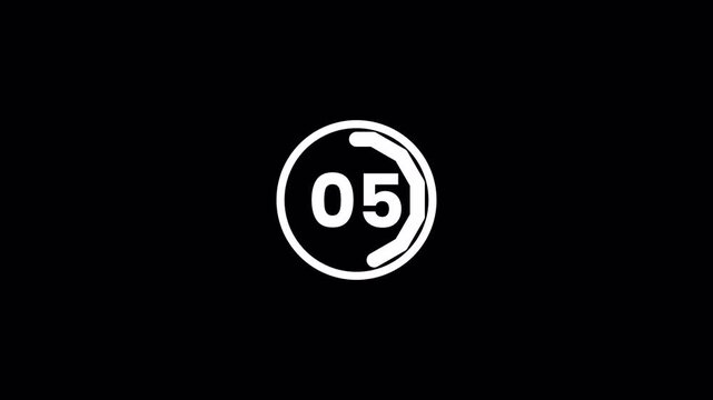 Countdown Animation Ten to Zero with White Circular Progress Bar on Black Background
