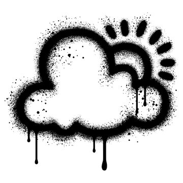 Cloud and Sun in graffiti style with black spray paint. vector illustration.