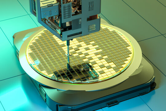 Robotic arms with silicon wafers for semiconductor manufacturing
