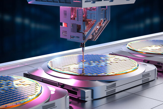 Robotic arms with silicon wafers for semiconductor manufacturing