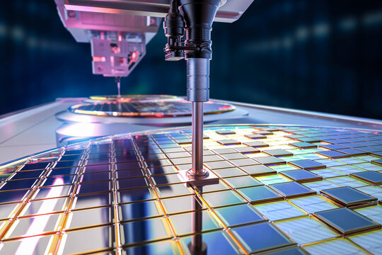 Robotic arms with silicon wafers for semiconductor manufacturing