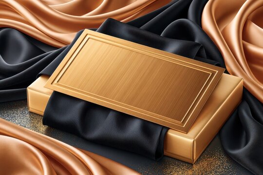 Golden ticket on black silk fabric with luxury lighting and metallic texture