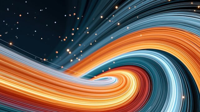 Swirling torus of thin blue and orange data filaments on dark background