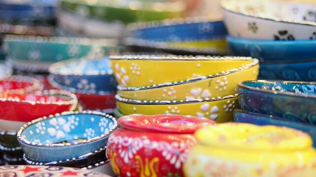Colorful bowls at a market in Mexico