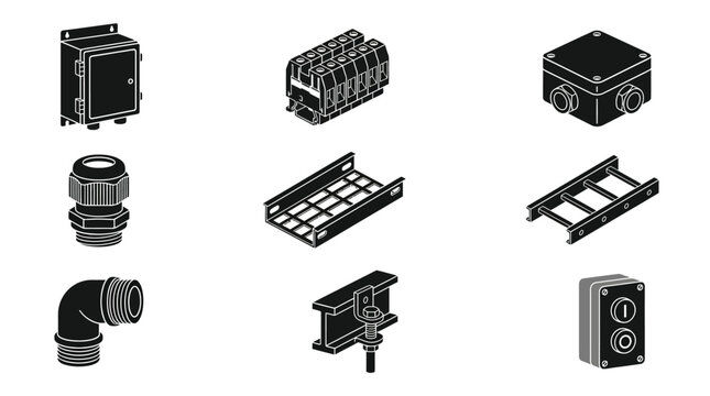 Electrical junction box and cable tray system icons.