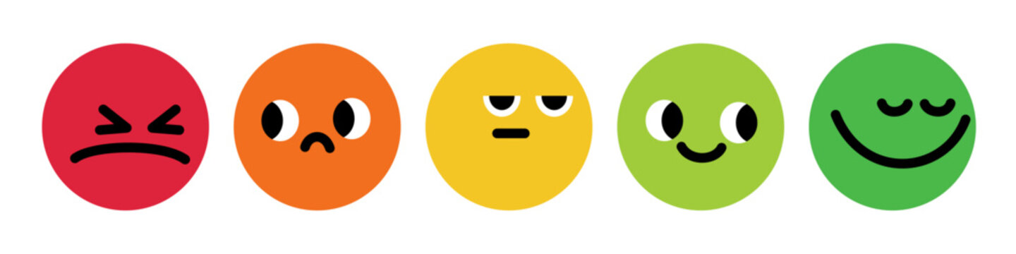 Funny rating scale with abstract face characters. Playful feedback icons