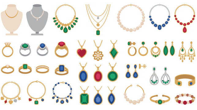 Luxury jewelry collection including necklaces rings earrings and bracelets.