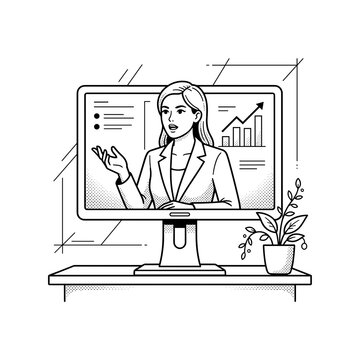 Businesswoman Presenting Video Screen For Webinars And Business Blogs