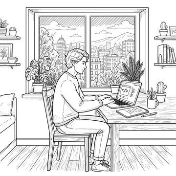 Digital Nomad Working By Window For Remote Work Blog
