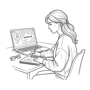 Woman Taking Notes During Webinar For Learning