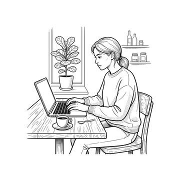 Woman Typing On Keyboard At Cafe For Remote Work