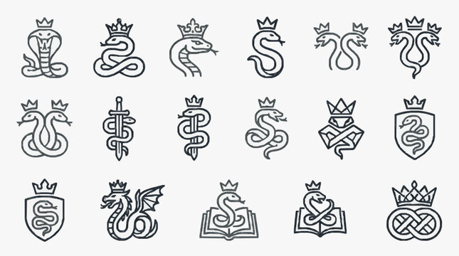 Coat of Arms Symbols with Dragons and Shields.