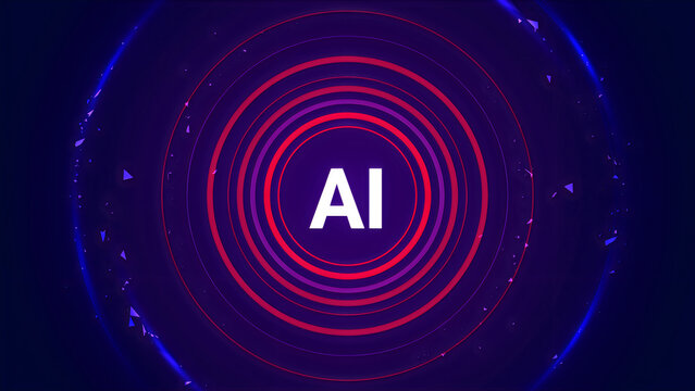 Artificial intelligence conceptual abstract background with surrounded vibrant concentric