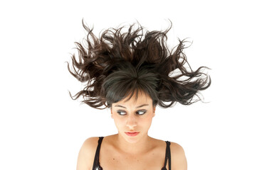 Fototapeta premium Pretty girl with long hair scattered on the floor, on transparent background