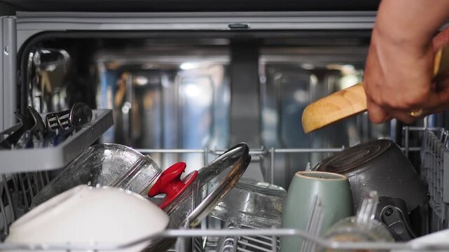 Setting dishes in the dishwasher at home