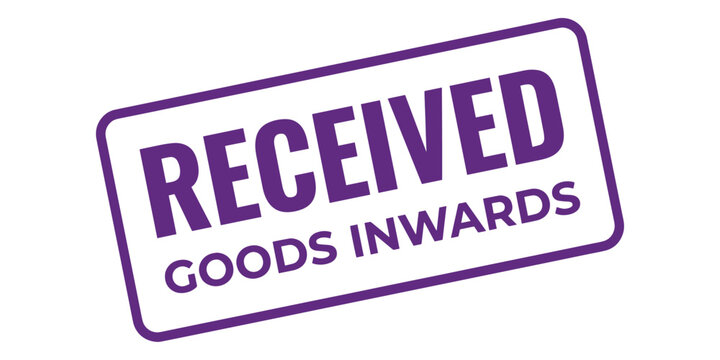 Purple grunge rubber stamp print with received goods inwards label