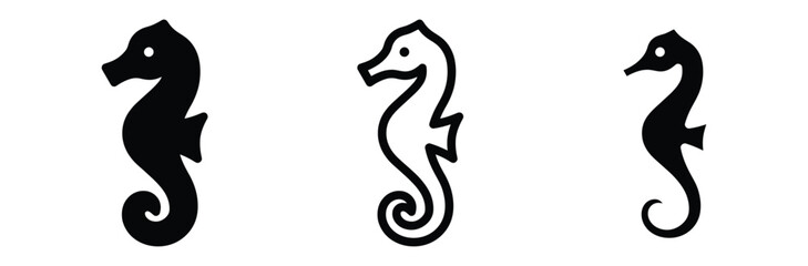 WebSeahorse vector icon set, sea horse symbol for marine life ocean creature aquarium underwater nature diving zoo tropical beach tourism aquatic animal discovery, flat linear outline silhouette style © Prime Stocks