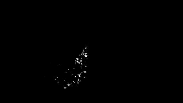 Sparkling white twinkle stars animation with cartoon doodle vector design, glowing blinking glitter light effects on black screen background, seamless festive overlay loop in 4K