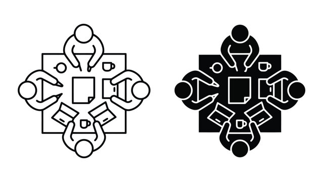 Business team meeting and brainstorming session icon set with business, teamwork