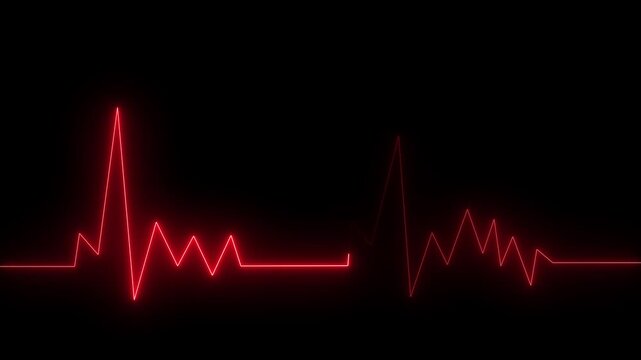 Red Neon ECG Heart Rate Pulse Wave Loop Motion Graphic animation..