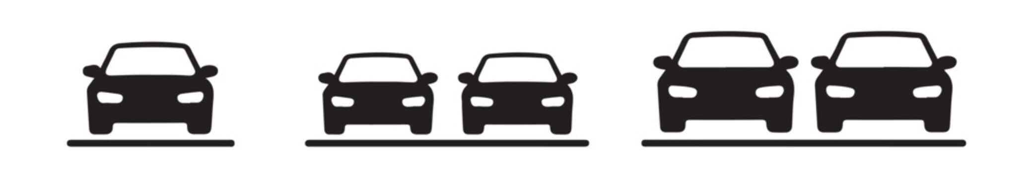 Set of Car Front View Icons for Traffic and Road Safety Concepts