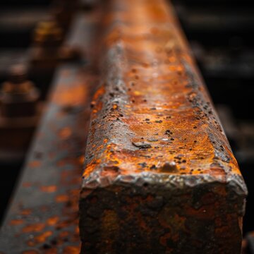 Macro shot showing rust steel texture and dust particles