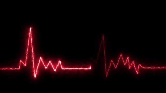 Red Neon ECG Heart Rate Pulse Wave Loop Motion Graphic animation..