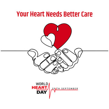 the World Heart Day logo and the date 29th September reinforce the global health awareness message. The white background enhances the minimal and impactful design.