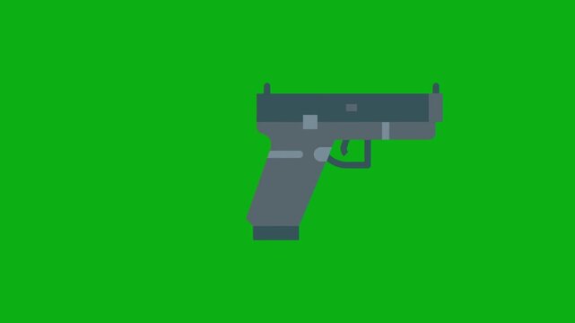 Pistol handgun weapon green screen chromakey background 2d animated cartoon animation military police security defense firearm gun combat concept icon loops smoothly on chroma key