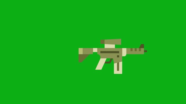 Assault rifle weapon green screen chromakey background 2d animated cartoon animation military combat army battle firearm defense force concept icon loops smoothly on chroma key
