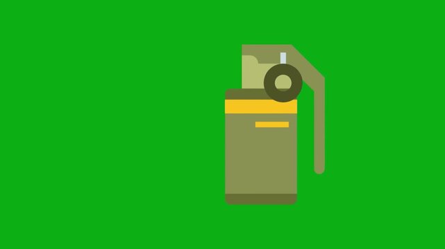 Grenade explosive weapon green screen chromakey background 2d animated cartoon animation military combat army battle danger attack force concept icon loops smoothly on chroma key