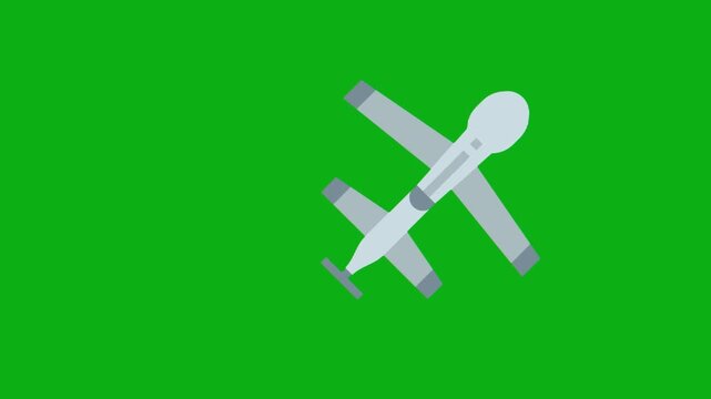 Airplane flight transport green screen chromakey background 2d animated cartoon animation aviation travel aircraft sky journey passenger concept icon loops smoothly on chroma key