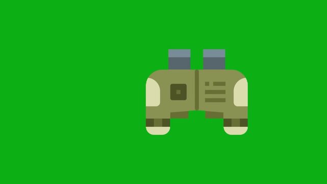 Binoculars observation green screen chromakey background 2d animated cartoon animation military surveillance scouting vision distance tool concept icon loops smoothly on chroma key