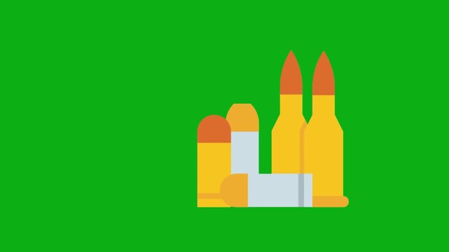Bullet ammunition weapon green screen chromakey background 2d animated cartoon animation military gun combat army supply defense force concept icon loops smoothly on chroma key