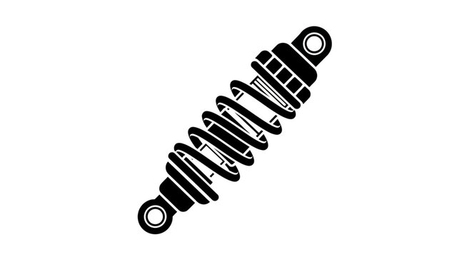 Black Shock Absorber Icon, Motorcycle Suspension Component, Isolated on White Background