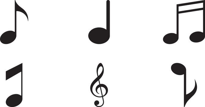 Black musical note symbols, including eighth notes, quarter note, and treble clef set