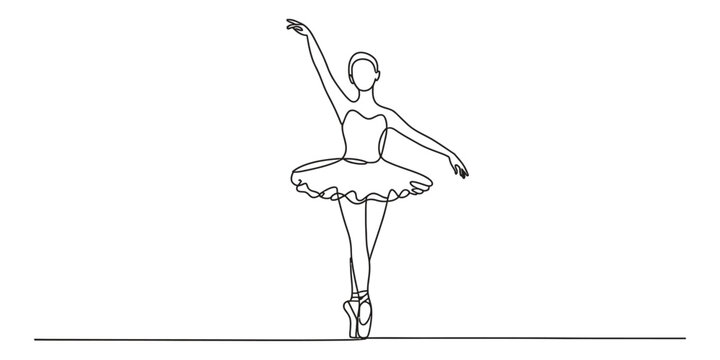 Continuous single line drawing of a beautiful graceful ballerina dancing
