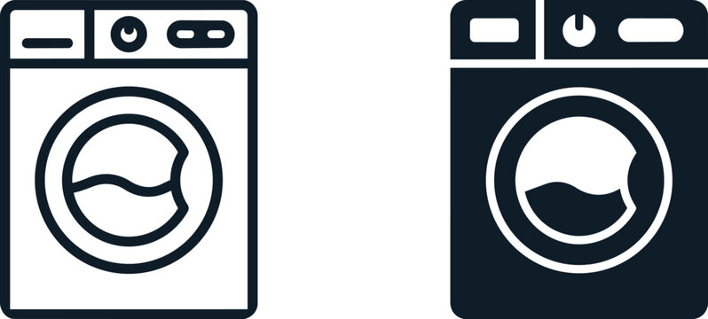Washing machine icons set. Laundry appliance symbols for home design.