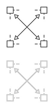 Four square icons with crossing arrows