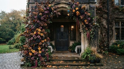 Fototapeta premium Autumn Floral Cottage Entrance