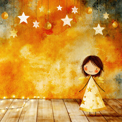 Obraz premium Cute Christmas Angel Watercolor Background – AI Generative