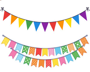Fototapeta premium Set of colorful party bunting flags and pennant garlands for festive decoration and celebration with festival celebration decoration colorful birthday illustration